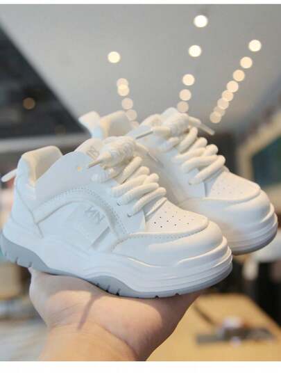 Vintage Style Casual Sneakers Suitable For Boys And Infants - Low-Top Comfortable Lightweight Non-Slip Shoes With Adjustable Lace Closure, Breathable PU Upper And Fabric Lining, Suitable For All Seasons