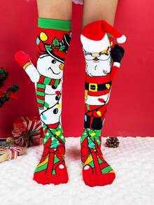 1 Pair Children's Christmas 3D Decor Over-The-Knee Socks, Suitable For Children's Christmas Party Costumes And Holiday Gifts - Red - View 2
