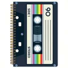 1 pieza Cuaderno de espiral con diseño de cinta de casete vintage - 5.5x8.3 pulgadas, 50 páginas doble cara, portada con arte retro musical, encuadernación de espiral, adecuado para amantes de la música, suministros de oficina y notas de estudio, papel de alta calidad, cubierta resistente, diario profesional creativo