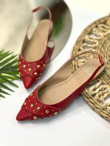 Renata Milli Slingback Pointed Toe Pumps With Spyke - 紅色 - 查看 2