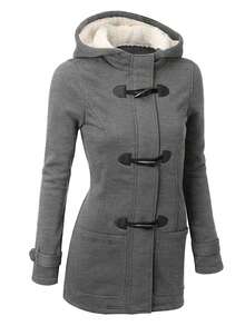 Winter Coat With Horn Button Thermal Lined Hooded Jacket