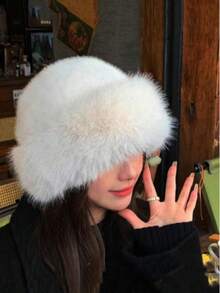 A New Winter Furry Hat For Women In Autumn, Winter, Europe, America, And South Korea. Warm Hat With Fashionable Solid Color, Small Face, Versatile, Mongolian Hat, Thickened Autumn Decor - Straw Hat - View 4