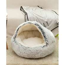 柔软封闭式猫窝带帽宠物洞穴 - 舒适毛绒外壳设计，适合猫咪和小狗 - 彩色 - 查看 5