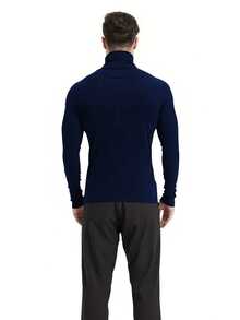 Áo thun dài tay cổ lọ màu trơn dành cho nam, kiểu dáng thường ngày, mỏng nhẹ, có lớp lót giữ nhiệt. - Màu xanh hải quân - Xem 3