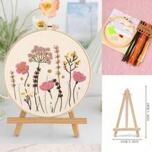 1set Diy Embroidery Kit, Flower Pattern Design Embroidered Wall Art, Hand Sewing Thread Painting, Desktop Decoration, The Color Of The Winding Board Is Random