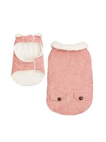 1pc Button Decor Pocket Corduroy Padded Warm Pet Jacket With Adjustable Waist & Chest Hook-And-Loop Design, Suitable For Various Body Types Cats/Dogs Autumn Winter Coat - Pink - View 12