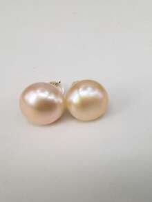 批發天然粉色4A級10-10.5mm淡水養殖珍珠和S925銀耳釘1對婚禮珠寶新娘珠寶