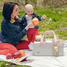 1 件带手柄的尿布收纳盒、婴儿洗礼篮、登记搜索必备物品、新生儿男孩女孩婴儿房收纳盒、婴儿包必备品、汽车尿布收纳车 - 粉色 - 查看 8