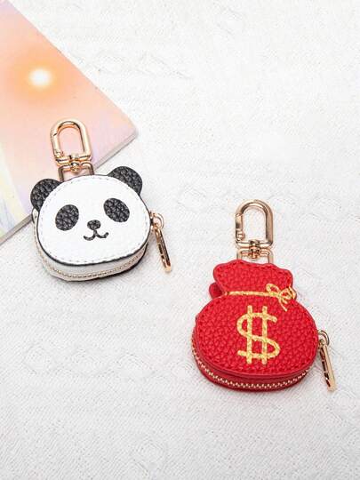 FOREVER MIYIN 熊猫图案零钱包可爱钥匙扣 2025 新款钱袋兼容 Airtag 和钱包可爱钥匙扣迷你钱包带拉链礼物送给女孩女士女士钱包迷你钱包钱包钱包零钱包红色钱袋图案零钱包