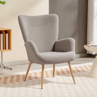 HOMCOM HOMCOM Poltrona Imbottita Moderna da Salotto, Poltrona Camera da Letto in Tessuto Sherpa con Schienale Alto e Braccioli, Poltroncina Relax con Telaio in Acciaio per Soggiorno