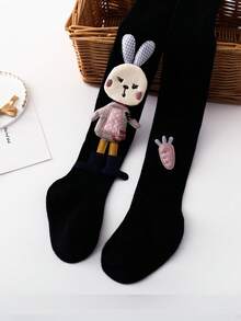 1pc Baby Tights, Spring/Autumn, Girls' Cute Rabbit & Carrot Print Stirrup Leggings, Toddler Bodysuits - Multicolor - View 24