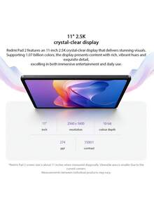 Redmi Pad 2 Tablet Global Version 4GB+128GB MediaTek Helio G100-Ultra Processor Xiaomi HyperOS 2 Operating System 11-Inch Display 2560 X 1600 Resolution 9000mAh Battery 18W Fast Charging - Grey - View 4