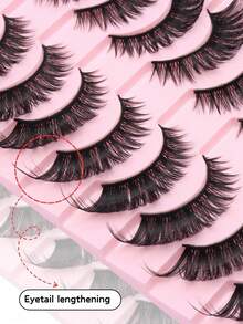20 Pairs Lashes Cat Eye, D Curl, Artificial Mink Eyelashes Fluffy And Lively   Lengthen The Tail Of The Eye To Optimize The Shape The Eye, Suitable For Weddings, Halloween, Christmas, Easily Hold Different Holiday Makeup! - 貓精靈假睫毛 - 查看 8