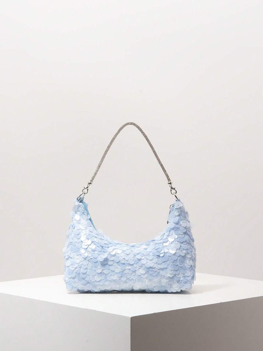 Túi đeo vai, Túi đính sequin, Túi dự tiệc cưới, Túi váy dạ hội, Phụ kiện váy dạ hội, Túi xách nữ, Đồ dùng cưới, Túi xách nữ thanh lịch, Quà tặng nữ, Ngày lễ tình nhân (Mẫu ngẫu nhiên) - Màu xanh nhạt - Xem 1