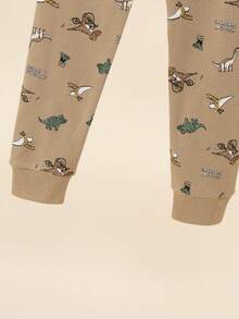 2件套幼儿男童卡通恐龙印花100%纯棉加厚长袖上衣和裤子睡衣套装