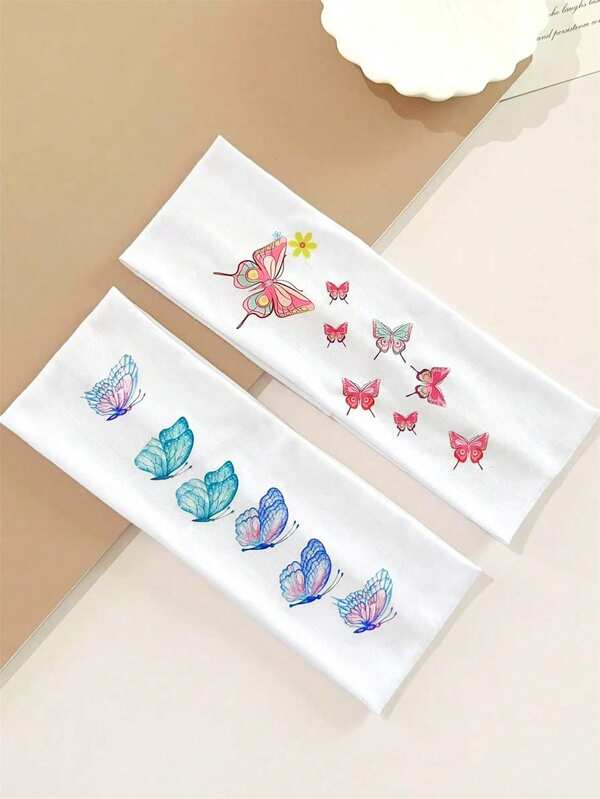 1pc Women's Sweet & Cute Minimalist White Base Butterfly Pattern Headband, One Style Features Pink, Red Butterflies With Yellow Flowers, Another Style Features Blue, Pink Butterflies, Elegant Design, Suitable For Yoga, Fitness, Makeup And More,Gifts,Travel,Gifts For Women,Hair Stuff,Stocking Stuffers