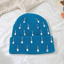 Knit Rhinestone Embellished Hat For Women, Winter Warm Beanies Cap For Outdoor Shopping, Dating, Ski - 藍色 - 查看 5