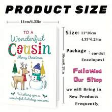 1pc Festive Christmas Card For Cousin - "To A Wonderful Cousin Merry Christmas" Greeting With Reindeer, Snowman & Holiday Decorations - Perfect Family Gift For Winter Celebrations, Holiday Greeting Card|Playful Design|Paper Christmas Card, Christmas Cards