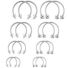 16pcs Stainless Steel C-Shape Nose Stud With Ball, Pointed Nose Hoop, European & American Style Nose, Eyebrow, Ear Cartilage, Lip Piercing Jewelry Set, Minimalist Design - Nose Ring - View 12