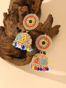 优雅的南亚风格彩色吊坠耳环，镶嵌水滴水钻、流苏饰物、仿珍珠耳饰，适合女性日常佩戴、节日、婚礼和派对、女性礼物