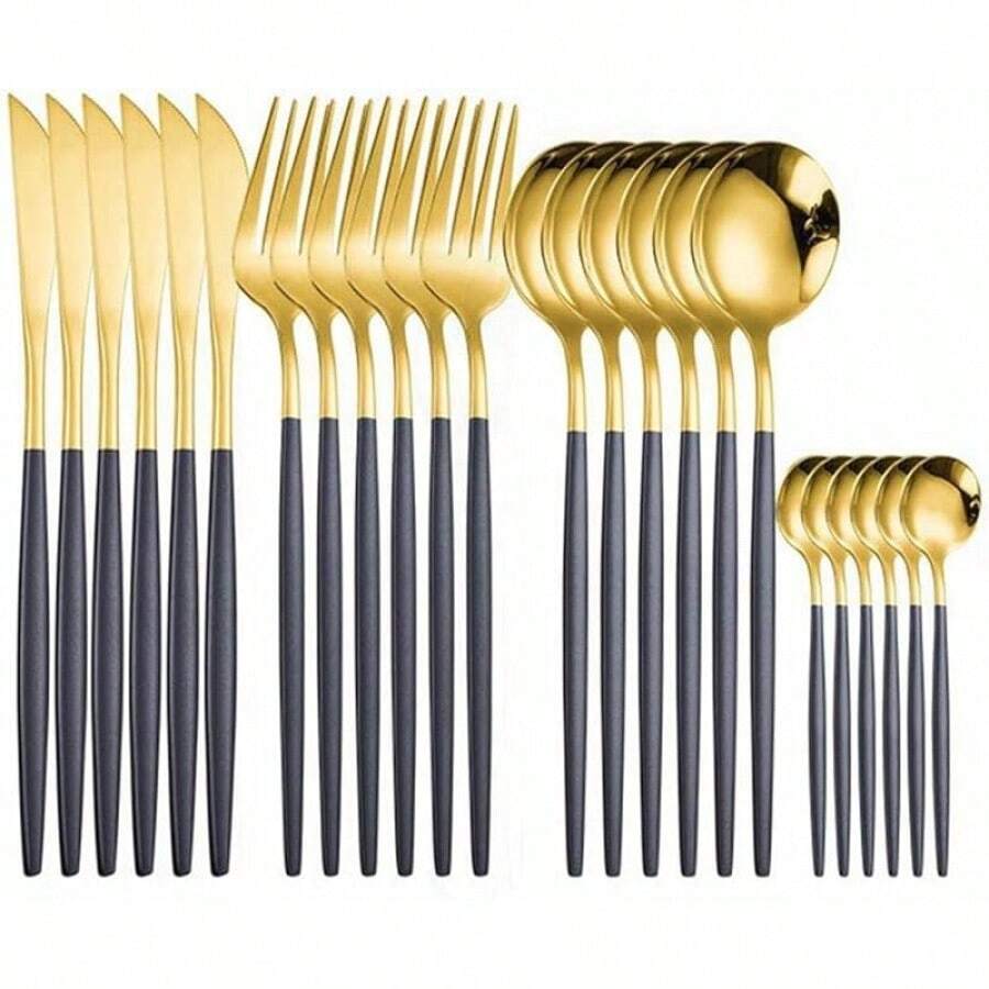 Juego de Cubiertos de Acero Inoxidable de 24 Piezas para Cena - Oro negro - Ver 1