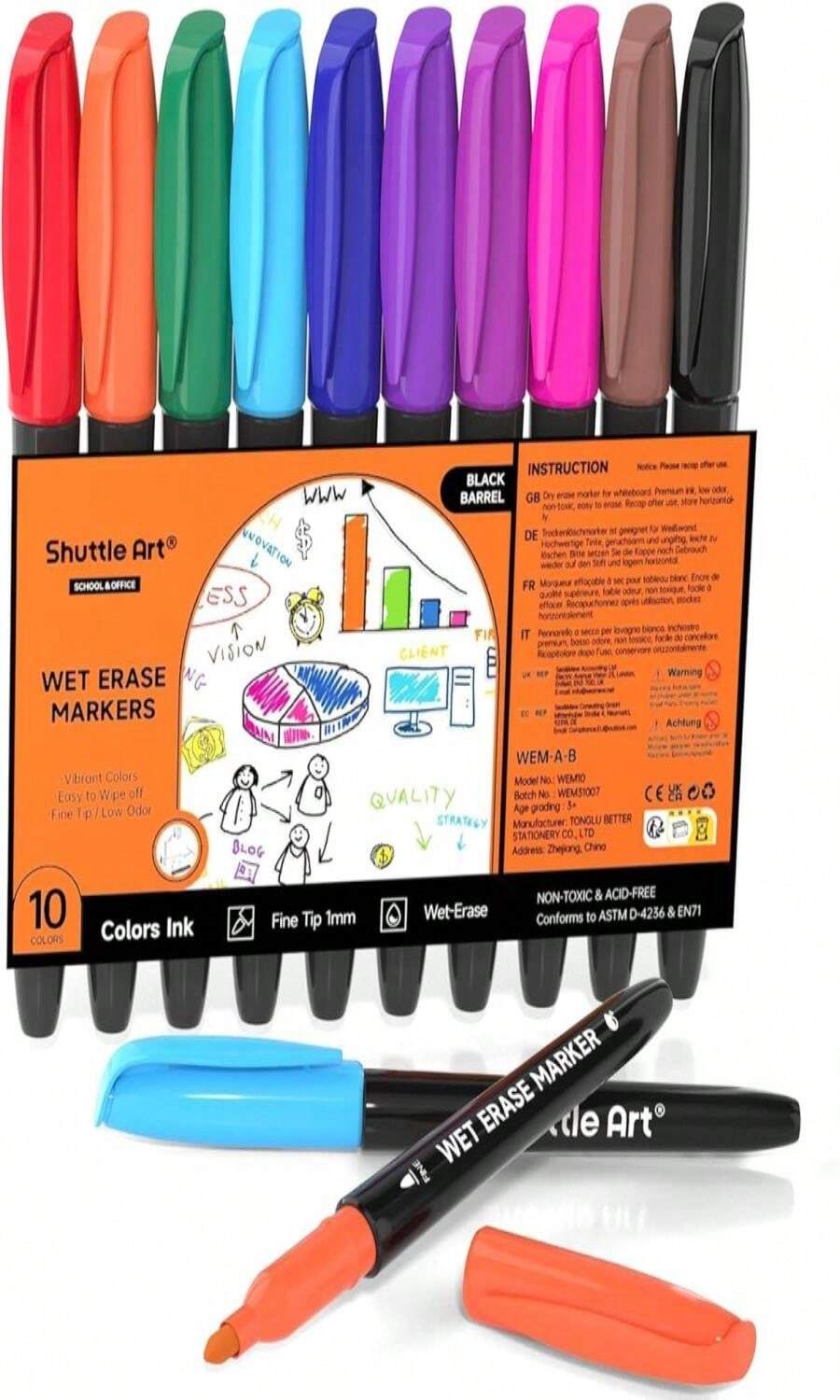 Shuttle Art Wet Erase Markers, 15 Colors 1mm Fine Tip Smudge-Free ...