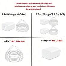 20W Charger Set - 20W Fast Charger Adapter + 6.6ft/200cm High-Efficiency Data Sync Fast Charging Cable, Compatible With IPhone 14/13/12/11 Pro Plus/XS/XR/8/7/9, Series - View 2