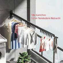 Tendedero De Ropa Plegable Retractil, Soportes Tendederos Extensible Y Plegable Secado De La Ropa Del Ahorro De Espacio PortáTil, Incluye 18x Ganchos A Prueba De Viento (3 Varillas) - 1 - Ver 4