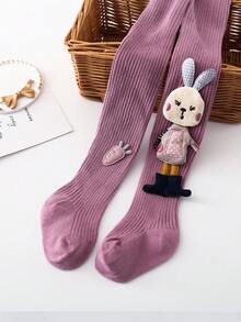1pc Baby Tights, Spring/Autumn, Girls' Cute Rabbit & Carrot Print Stirrup Leggings, Toddler Bodysuits - Multicolor - View 18