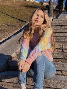 Women's Rainbow Gradient Knitted Cardigan With Round Neck, Sweet Style, Casual And Suitable For Commuting. - Multicolor - View 2