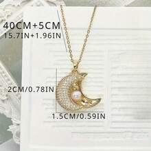 Double-Layered Moon Pendant Necklace With Imitation & Sparkling Synthetic Zirconia - Cute Minimalist Jewelry For Women, Versatile For Parties, Daily Wear & Special Occasions, Moon Necklace, Party Accessory, Elegant Accessory, Goldplated Jewelry