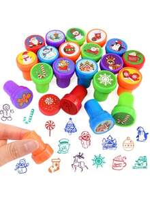 10/24 Piezas Sellos navideños de dibujos animados surtidos autoentelados para niños, para fiestas de Navidad, Año Nuevo, cumpleaños, regalos, manualidades infantiles, premios escolares, pintura DIY