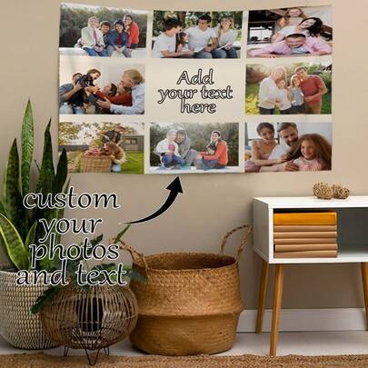 1pc Customizable Personalized Tapestry, Can Add Photos And Text, Suitable For Birthday, Wedding, Halloween, Christmas, Party, Father's/Mother's Day, Home Decor, Bedroom Decoration, Dorm Decor And Back To School