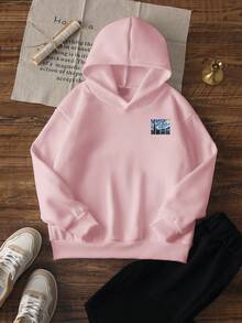 1件少女休闲印花套头卫衣，保暖长袖卫衣，秋冬季，学生款 - 太空宇宙卫衣，专为追逐星辰的梦想家设计 - 粉色 - 查看 6