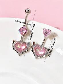 1 件水钻不锈钢心形肚脐穿孔首饰，甜美性感的 Y2K 风格首饰 - 款式 - 查看 3