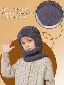 2pcs Kids Winter Knitted Hat & Scarf Set, Solid Color Warm Thermal Lined Beanie Hat & Neck Warmer For Boys, Suitable For Outdoor, Travel, Skiing, School, Cycling - 1PC - View 7