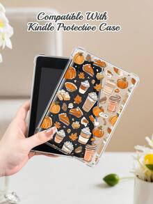Autumn-Themed E-Reader Cover Featuring Coffee, Pumpkin And Maple Leaf Motifs. Kindle Case. Classic Design. Compatible With Kobo Clara Colour/BW 2024, Kobo Clara 2E, Kindle 10th/11th Gen, Kindle Paperwhite 12th Gen 2024. Kobo Case. Lightweight And Portable. Ideal For Bedtime Reading. A Romantic Gift
