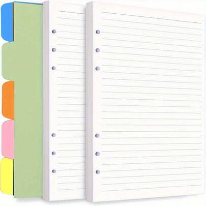 1 Pack A5 Size Lined Refill Paper, 6-Hole Loose Leaf Planner Inserts, Suitable For Budget Diary, Light Brown Lined Paper With Dividers, 6-Ring Binder Notebook Filler Paper, 45 Sheets/90 Pages