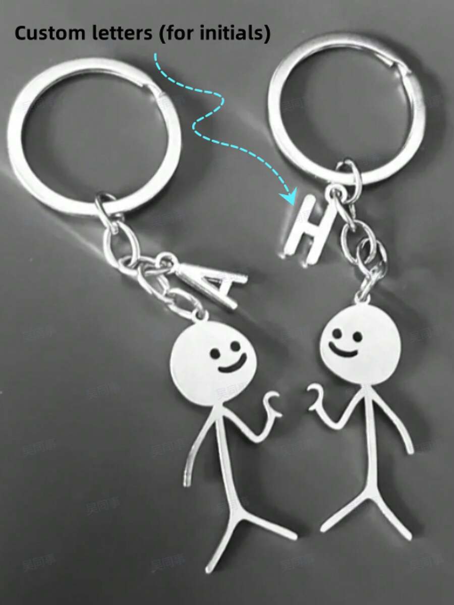 1 par de llaveros personalizados para parejas, se puede personalizar con la inicial, adecuado para el Día de San Valentín, novia, estudiantes, se puede colgar en llaves, bolsos o usar como decoración