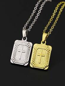 1pc Fashionable Minimalist 18K Stainless Steel Double-Sided Cross Pendant Necklace, Unisex Versatile Sweatshirt/Hoodie Chain