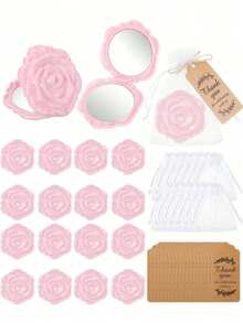 18 cái/bộ, Quà tặng tiệc cô dâu Gương thiết kế hoa hồng Gương nhựa nhỏ gọn Thiệp cảm ơn cô dâu kèm túi Organza Quà tặng tiệc cưới Quà tặng phù dâu cho khách Đồ dùng tiệc cưới - Màu tím - Xem 10