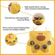 ITANDME 4-Loch Heu-Futternapf für Kaninchen mit Reißverschlussdeckel, Hänge-Futterbeutel für Kaninchen aus hochwertigem, atmungsaktivem Stoff, süße Form, Heu-Halter für Meerschweinchen, Kaninchen, Chinchillas