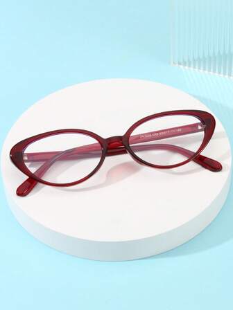 1pc Women's Leopard Print Cat Eye PC Frame Solid Color Full Frame Rivet Fashion Non-Prescription Glasses