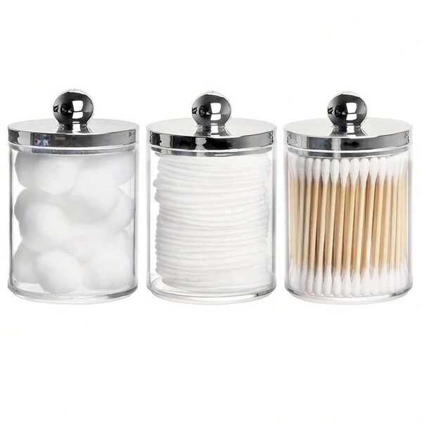 1/2/3 Pcs Qtip Dispenser Holder, Round Gasket Toothpick Tweezers Storage Organizer, Cosmetic Organizer With Lid, Transparent Plastic Pharmaceutical Bottle,Bag,Organizer,Storage