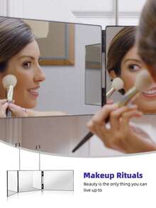 Espelho Triplo - Vidro Genuíno | Espelho Triplo para Cortes e Penteados | Ferramenta de Corte de Cabelo DIY para Aparar, Cortar ou Raspar a Cabeça e a Nuca em Casa | Ajustável, Portátil, Penteado Sem Esforço - Espelho de Maquiagem Triplo Multifuncional, Adequado para Homens e Mulheres - Perfeito para Maquiagem, Penteados, Edição Preta | Design Mãos Livres | Barato | Ótimo para Presentear | Maquiagem | Ferramentas de Maquiagem | Presentes Baratos | Presentes para Mulheres | Presentes de Natal