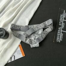 New Men's A-Line Underwear Pure Cotton Sexy Classic Design Cross Double Thong Back Hollow Low Waist Briefs - Black - View 3