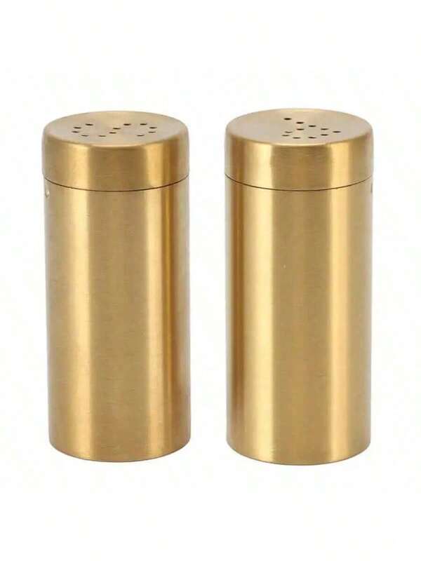 2 piezas Saleros de acero inoxidable, botellas para condimentar con tapa de rosca para sal y pimienta, dispensador de especias, utensilios de cocina, suministros de cocina de color dorado