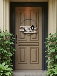 1pc Handmade "Willkommen" (Or "Welcome") Letter Iron & Wood Wall Hanging Sign, Combination Of Iron And Wood Materials, Suitable For Decoration At Entrance, Hallway, Living Room, Bedroom Doors, Hotels, Restaurants, Cafes, Ideal For Mother's Day, Back To School, Thanksgiving, Christmas Gifts - Multicolor - View 1