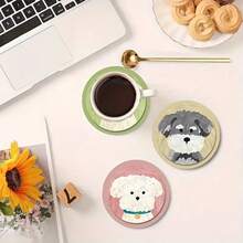 6pcs Cute Puppy Themed Wooden Coasters, Universal Drink Coasters Suitable For Tea Cups And Coffee Mugs, Great For Home And Cafes, Ideal Gift For Pet Lovers, 1 Set Of 6pcs, 300 Sets/1800pcs