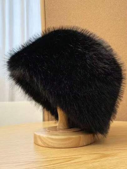 1 Stück neue einfarbige, verstärkte Plüsch Fischerhut, Damen Herbst Winter dicke Plüsch Stirnband Ohrenwärmer süßer Winterhut, geeignet für Outdoor-Aktivitäten Herbstdekoration